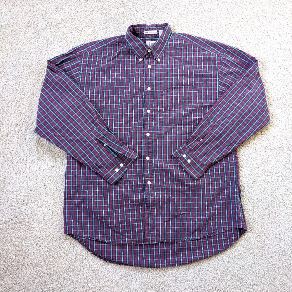 Gap Button Up Long Sleeve Shirt Men's XL Red Green Plaid